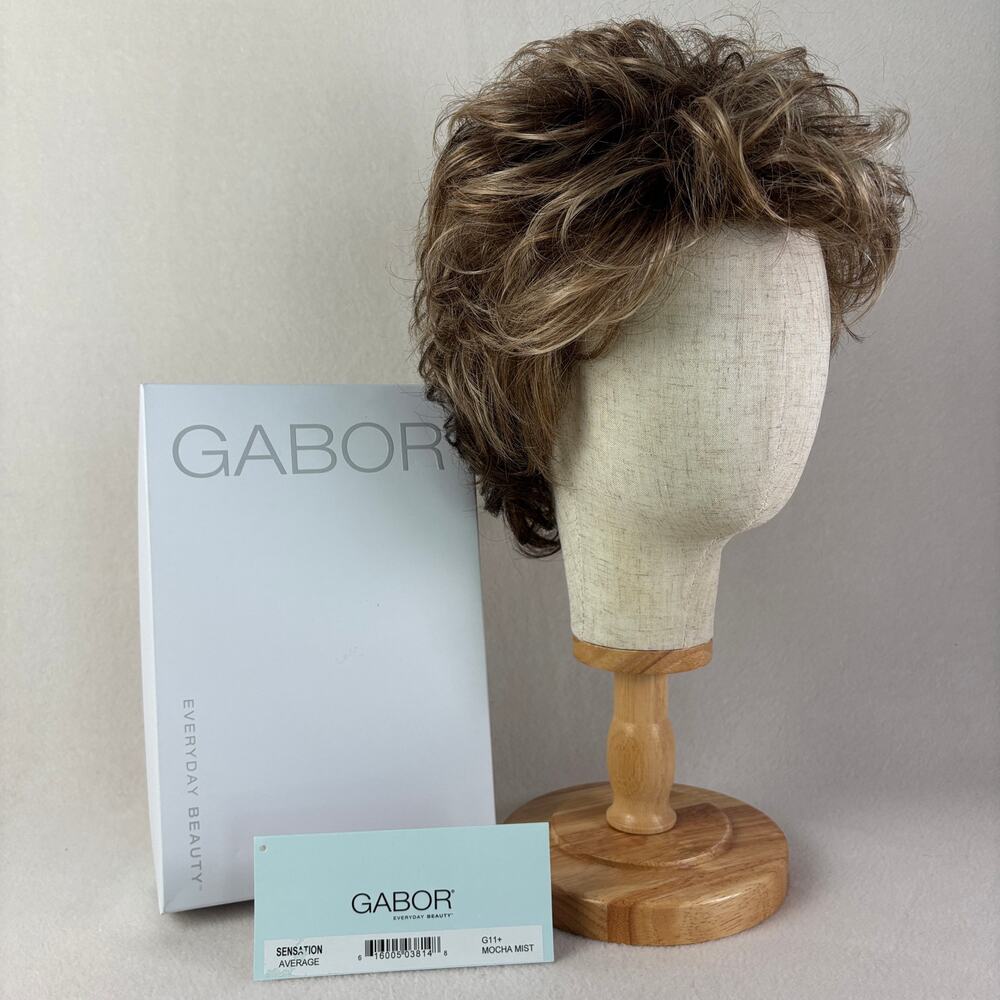 Gabor Sensation G11+ Mocha Mist Wig, Flexlite Modacrylic Curled Short Shag